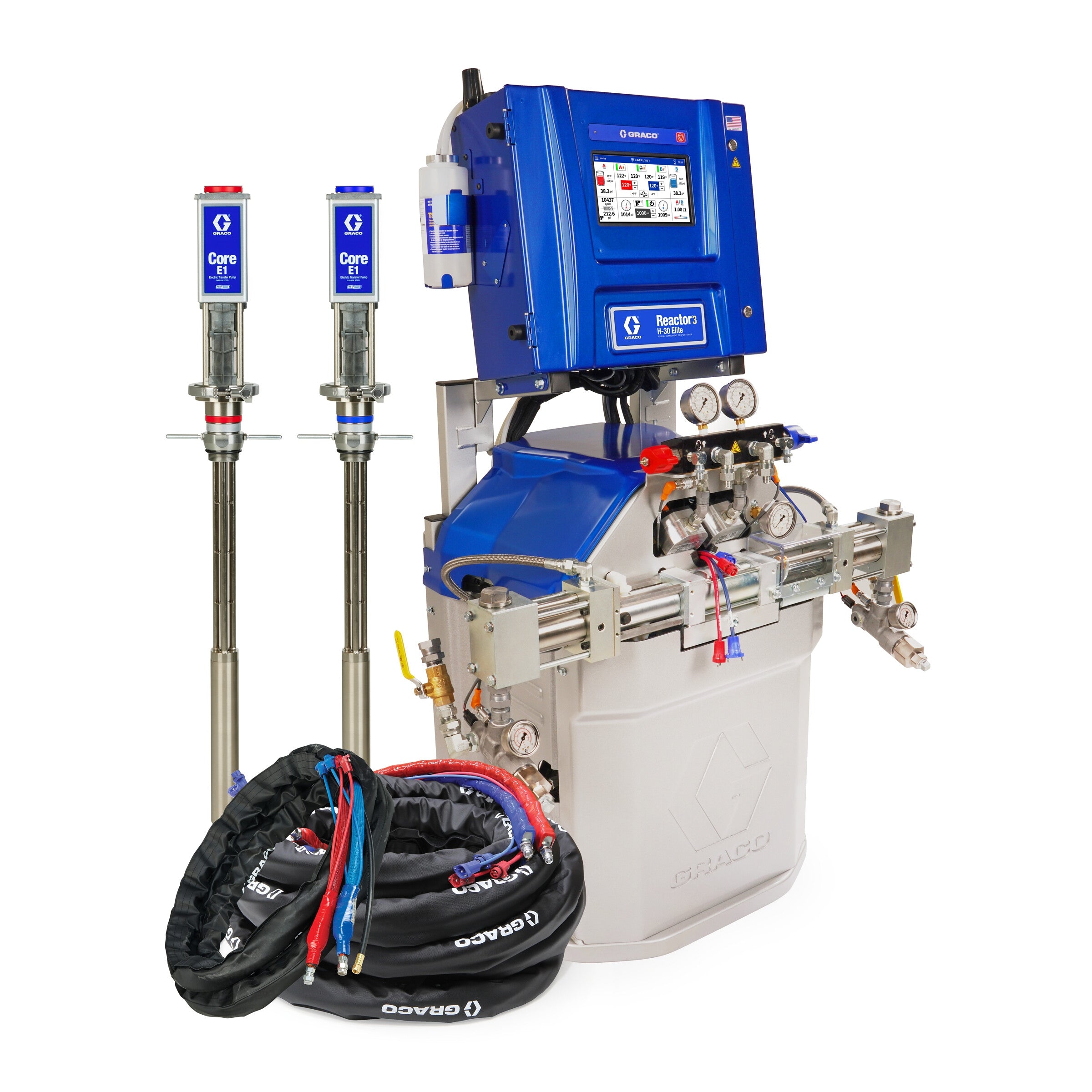 CSR357 - Reactor 3 H-30 Elite Tier Spray Foam Proportioner Package, 50 ft Internal Heated Hose, 20 ft Xcelerator Whip Hose, Core E1 Transfer Pumps, 60 Hz