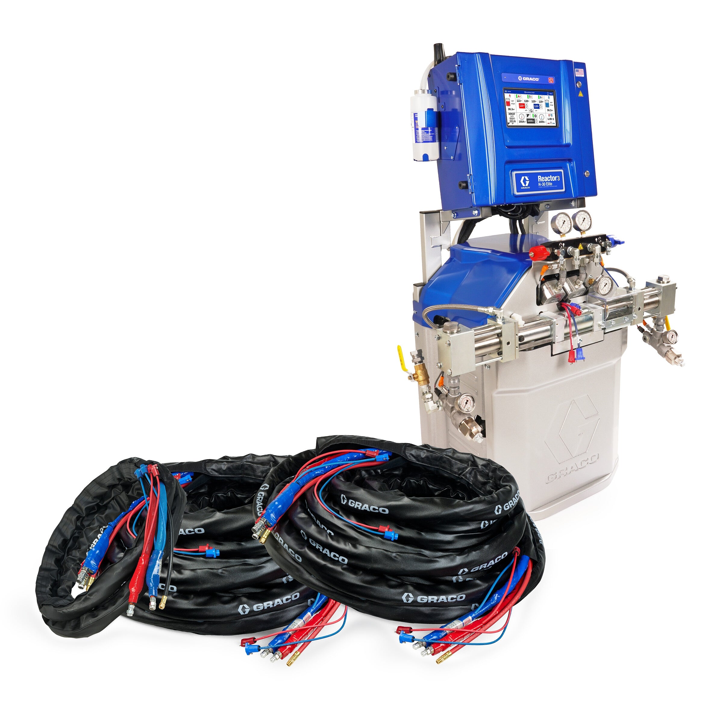 IHR357 - Reactor 3 H-30 Elite Tier Spray Foam Proportioner Package, 200 ft Internal Heated Hose, 20 ft Xcelerator Whip Hose, 60 Hz