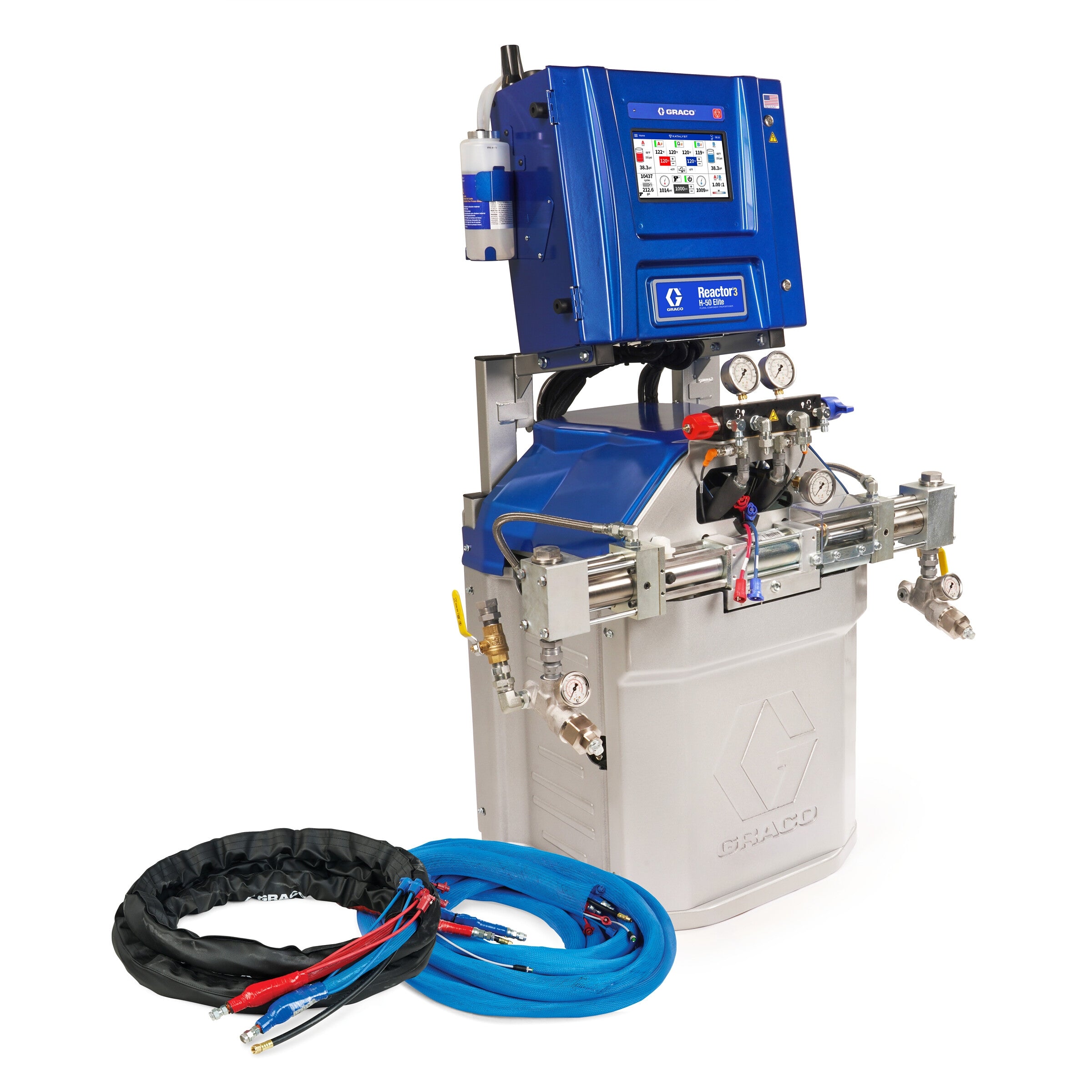 ESR377 - Reactor 3 H-50 Elite Tier Spray Foam Proportioner Package, 50 ft External Heated Hose, 20 ft Xcelerator Whip Hose, 230V