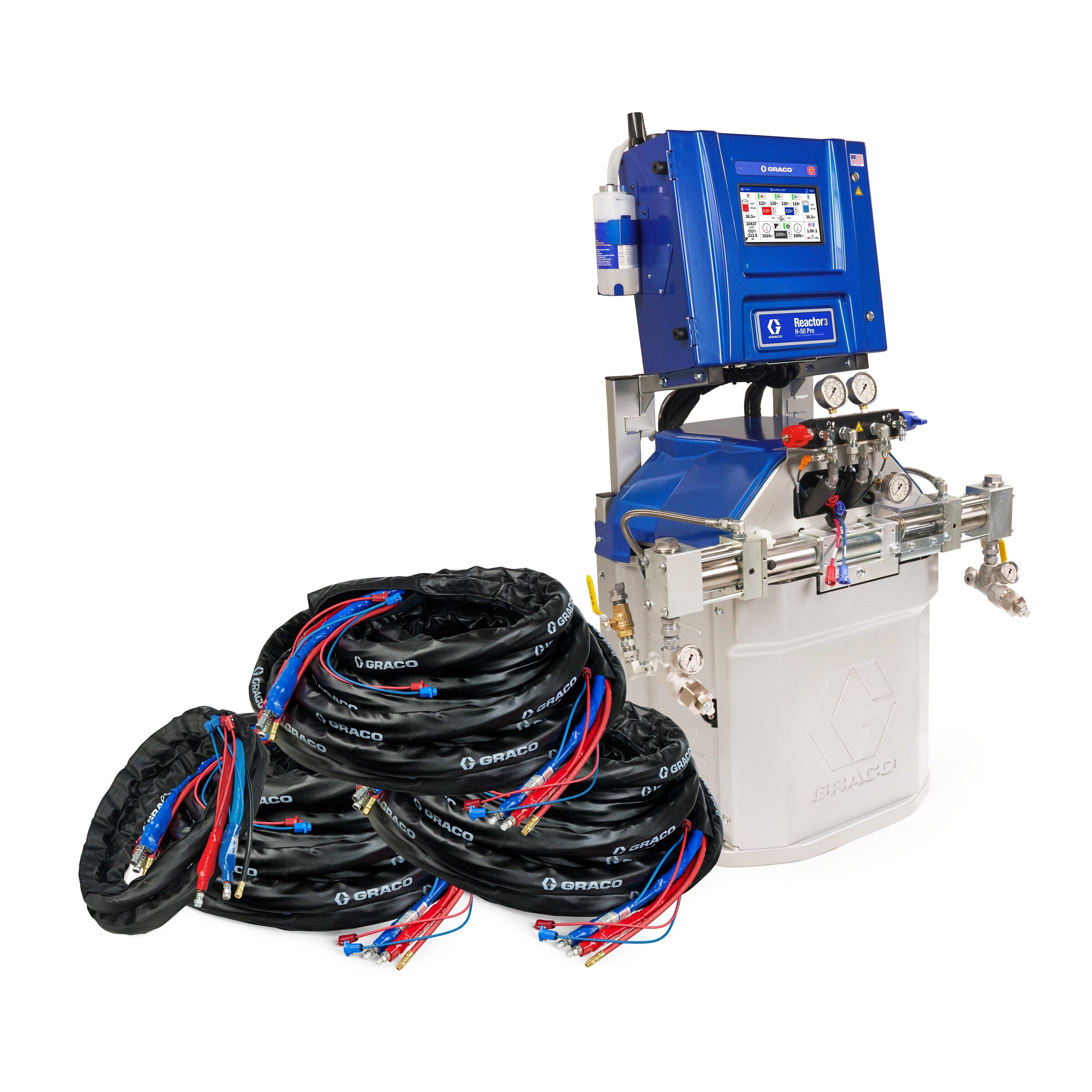IHR375 - Reactor 3 H-50 Pro Tier Spray Foam Proportioner Package, 300 ft Internal Heated Hose, 20 ft Xcelerator Whip Hose, 230V